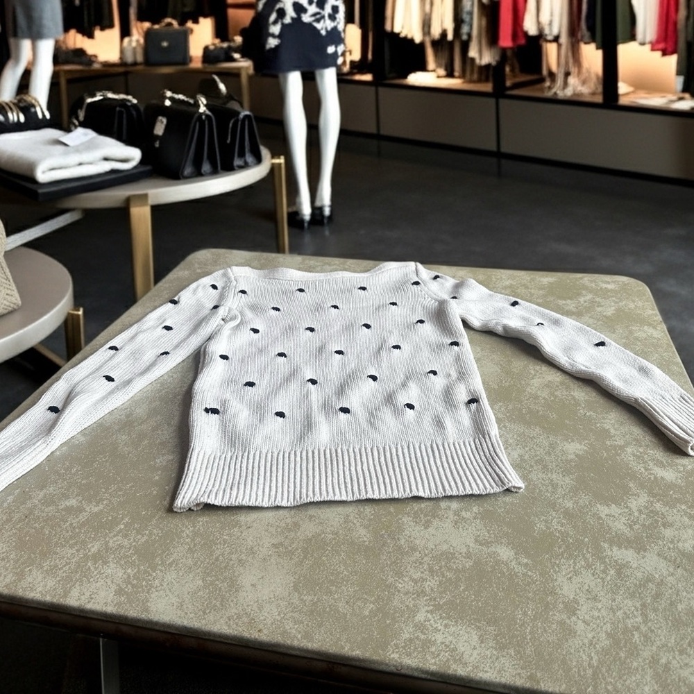 LOFT White Sweater with Black Dots